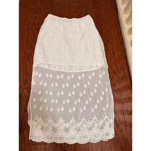 Free People White Embroidered Lace Maxi Skirt Boho Scalloped Hem XS
